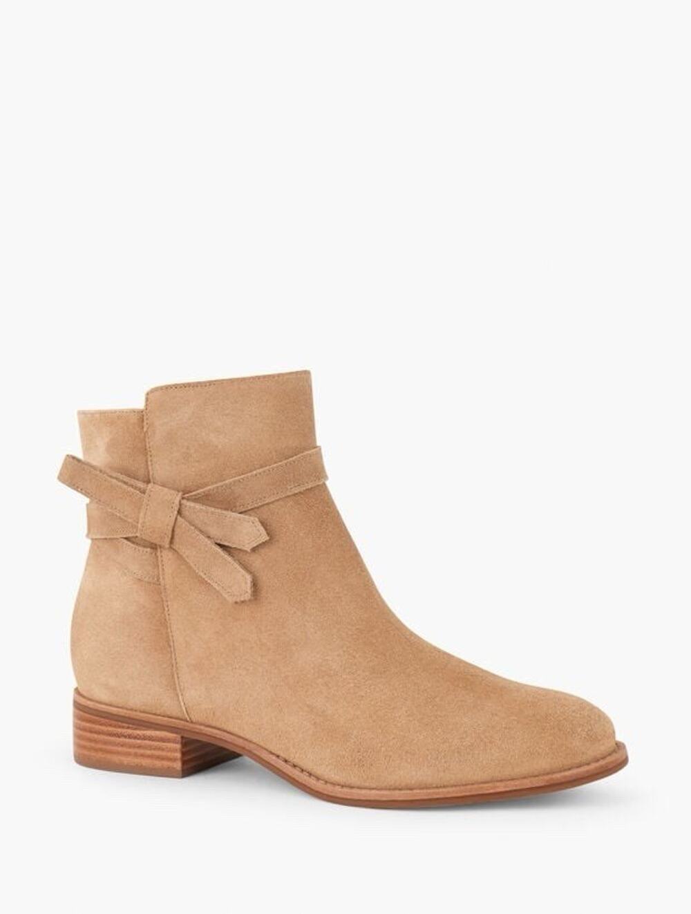 Talbots Tish Suede Ankle Boots Tan Beige Tie Bow Zip Booties Size 7